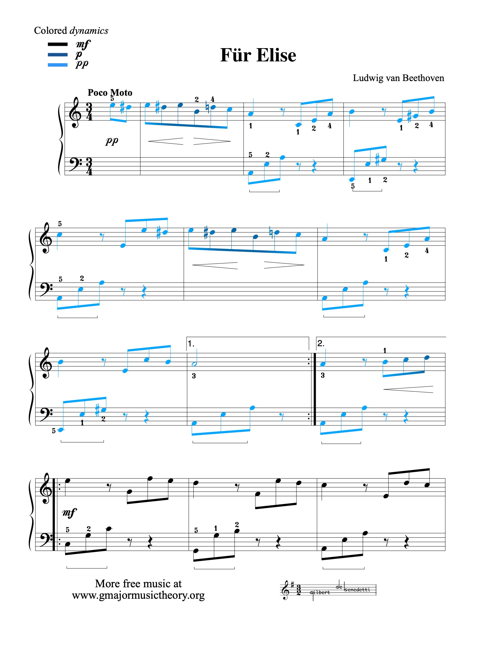 Für Elise --by Beethoven See also Intermediate Level 3. sheet music (color-coded)