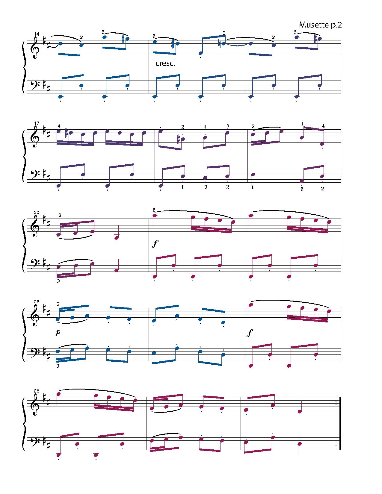 Musette sheet music — page 2 (color-coded)