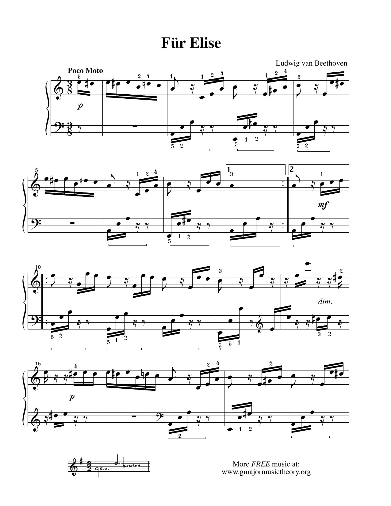 Für Elise sheet music — page 1