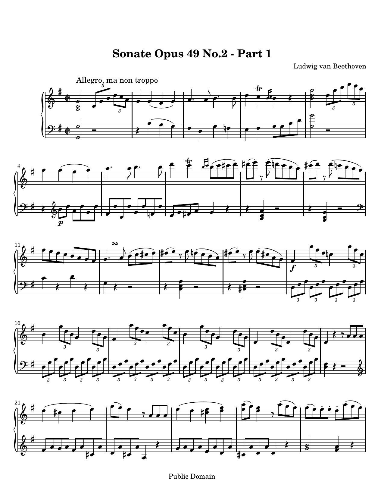 Sonata No. 20, Op. 49, No. 2 in G sheet music — Movement I
