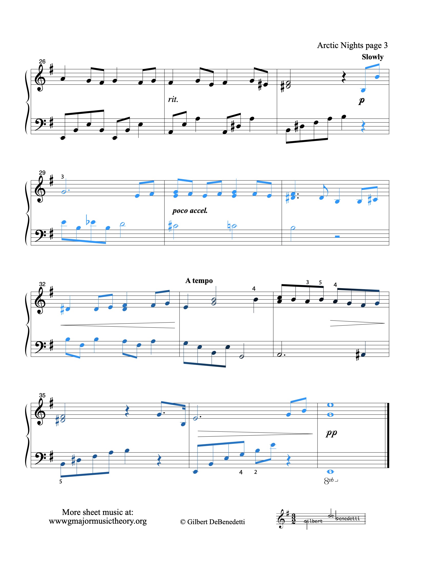Arctic Nights sheet music — page 3 (color-coded)