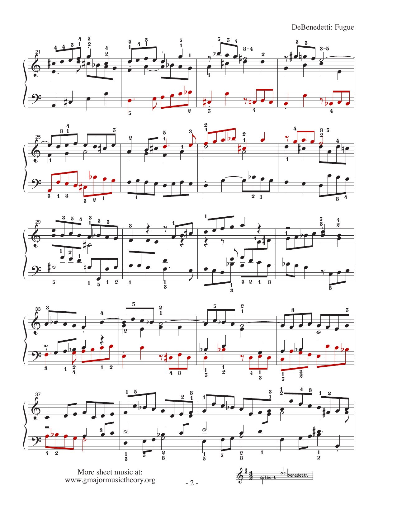 Fugue in three voices sheet music — page 2 (color-coded)