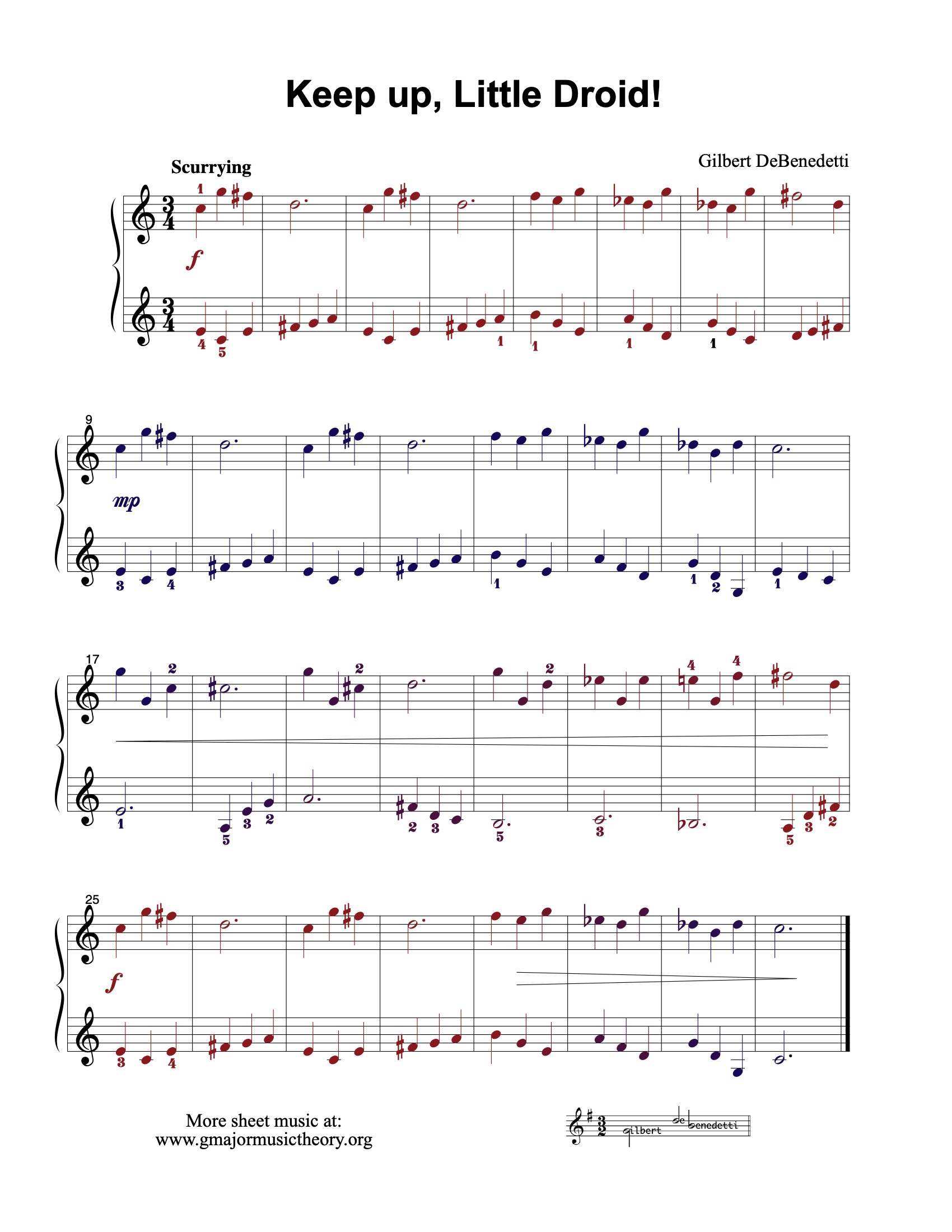 Keep Up Little Droid! sheet music (color-coded)