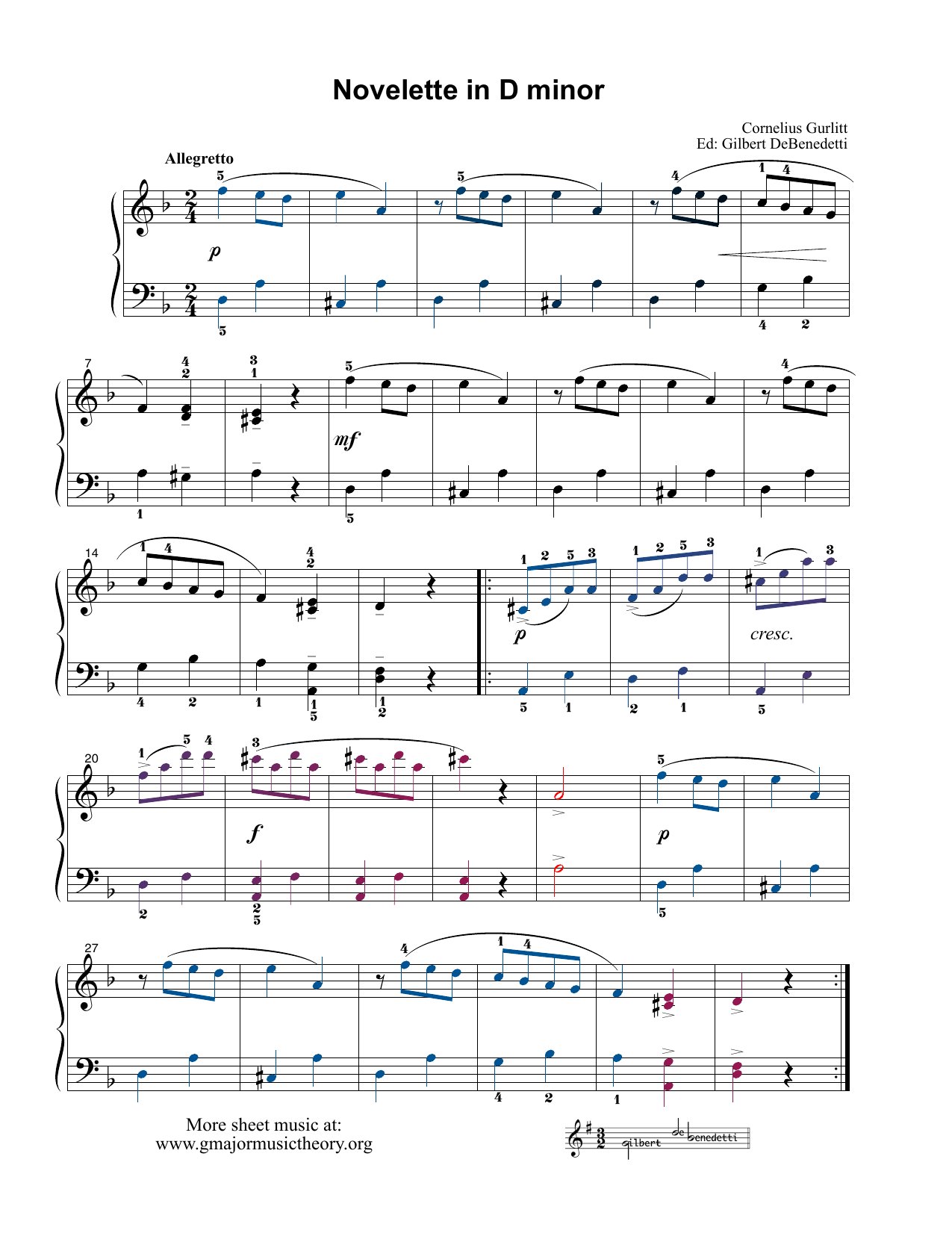 Novelette sheet music (color-coded)