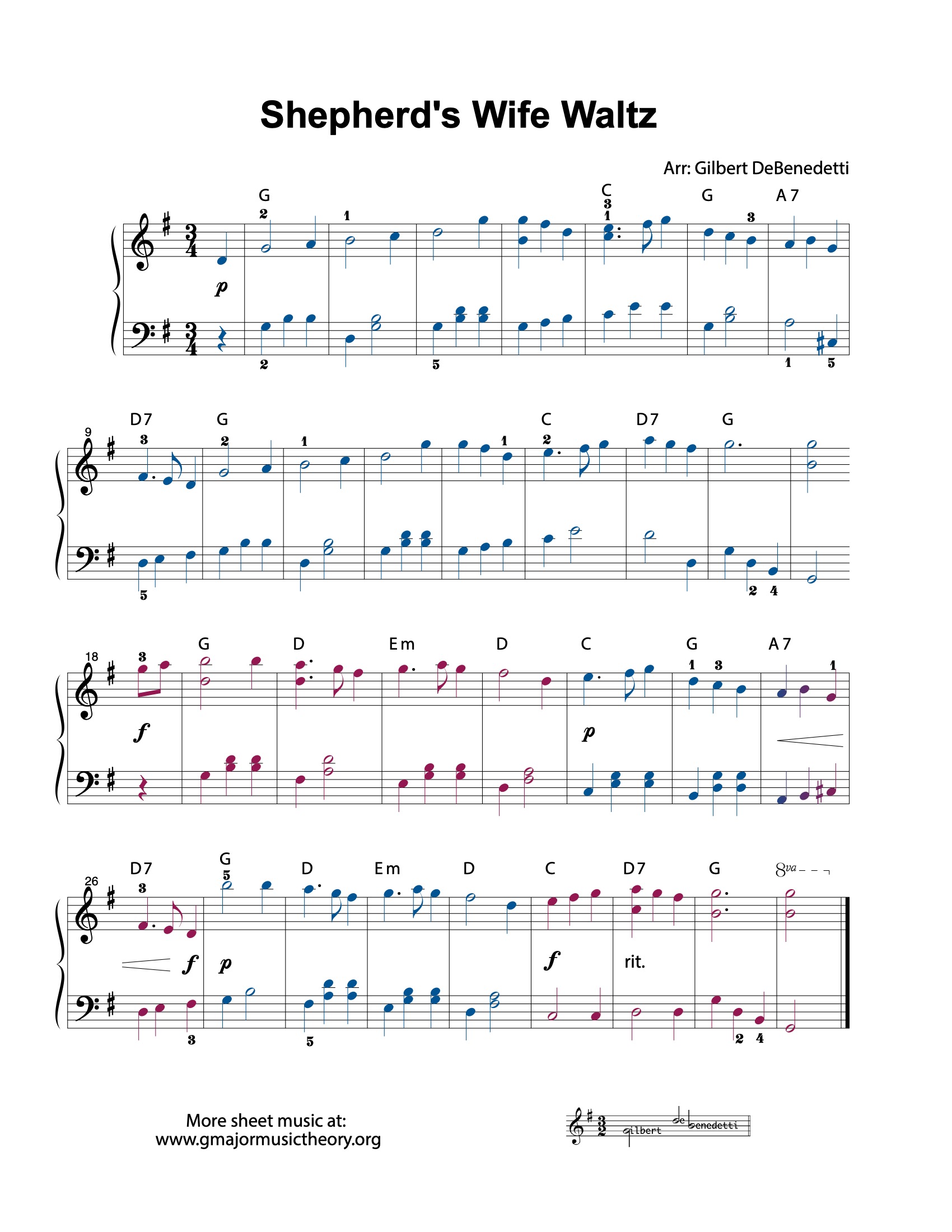 Shepherd's Wife Waltz sheet music (color-coded)
