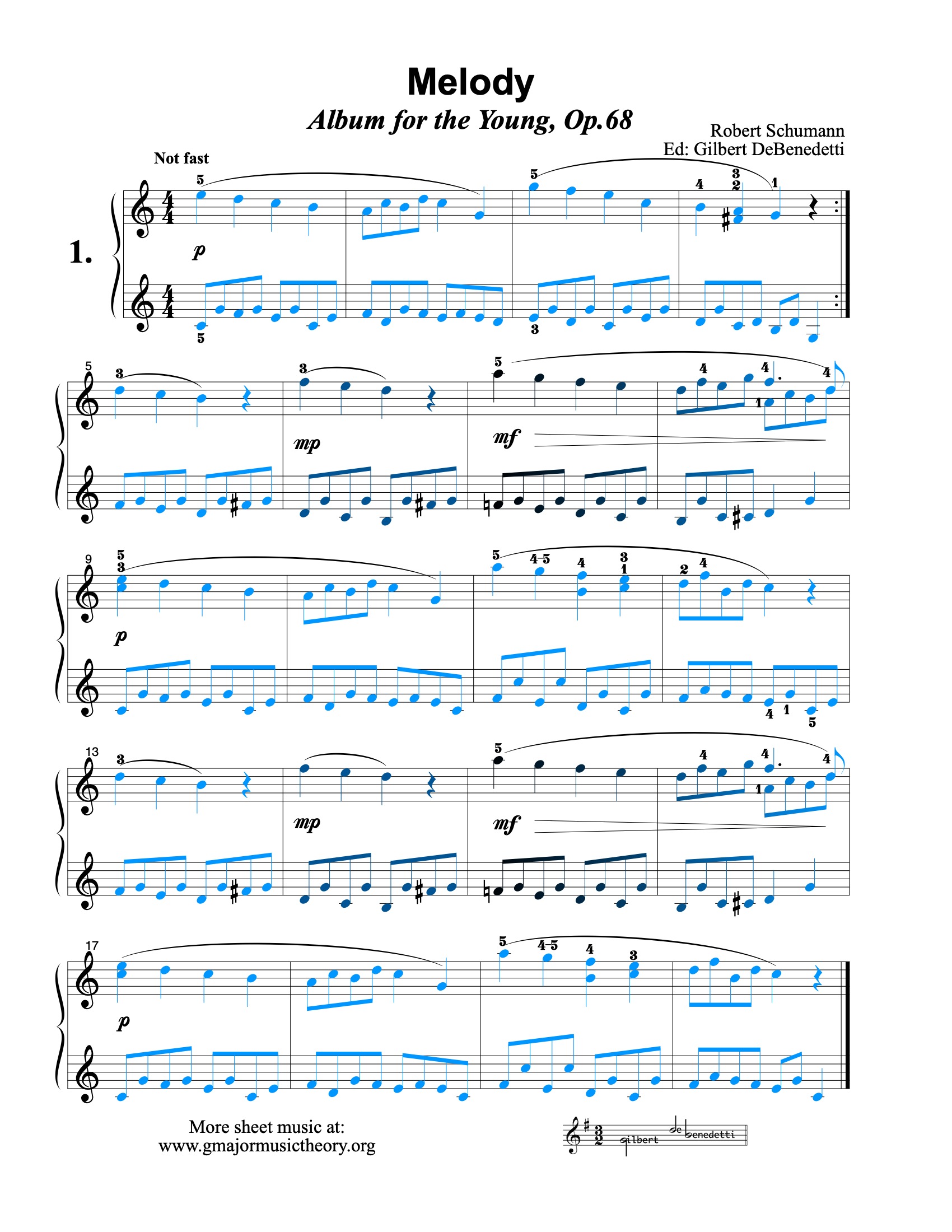 Melody sheet music (color-coded)