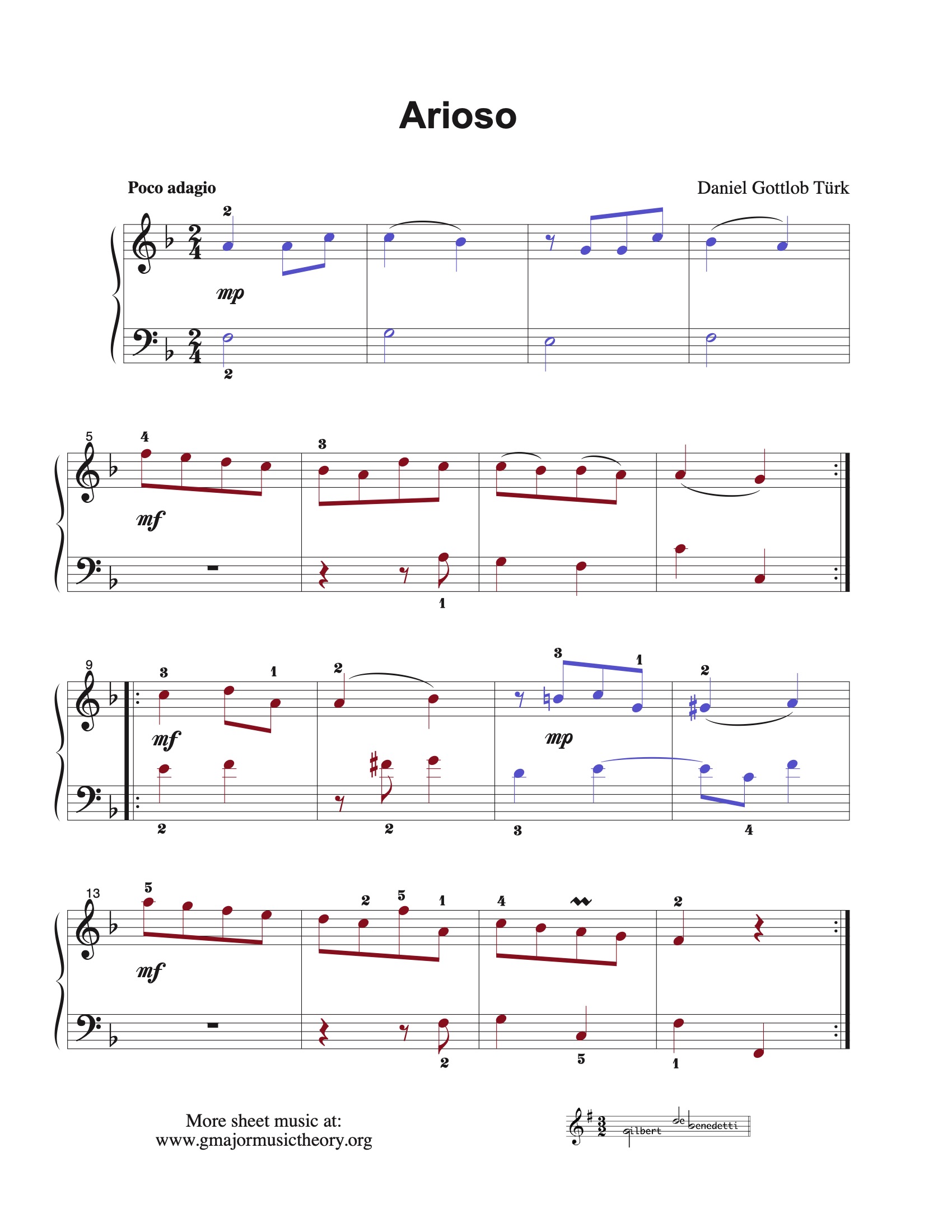 Arioso sheet music (color-coded)